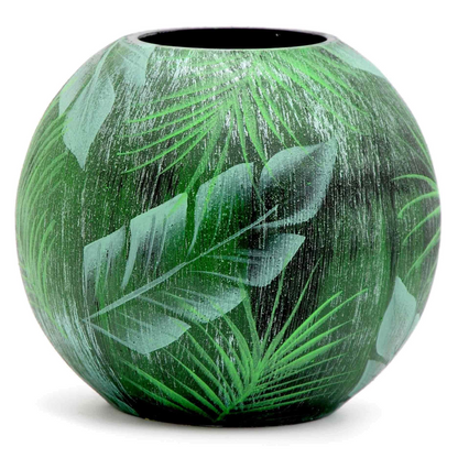 Handpainted Glass Vase for Flowers | Painted Tropical Art Glass Round Vase | Home Room Decor | Table vase 6 inch