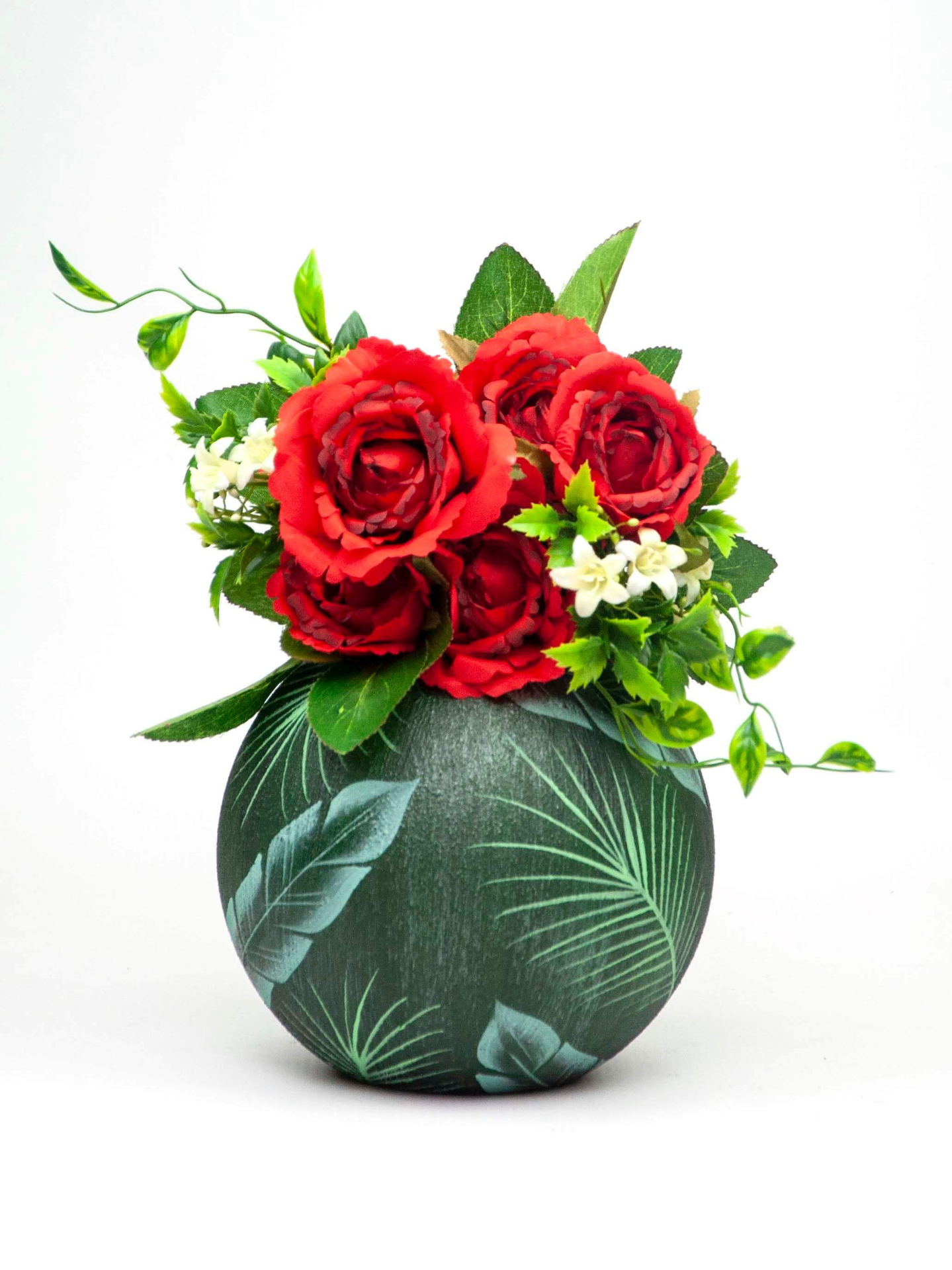 Handpainted Glass Vase for Flowers | Painted Tropical Art Glass Round Vase | Home Room Decor | Table vase 6 inch