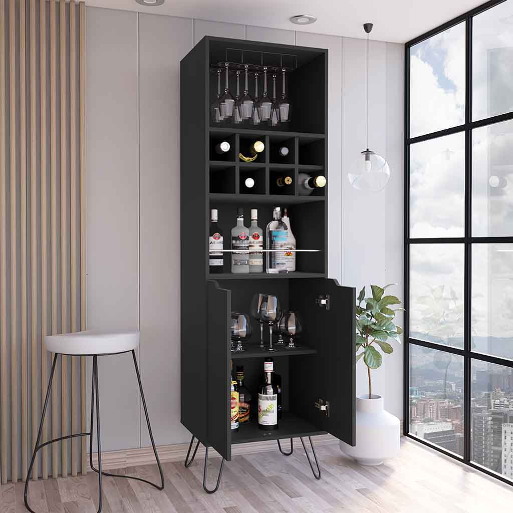 Zamna H Bar Double Door Cabinet, Eight Wine Cubbies