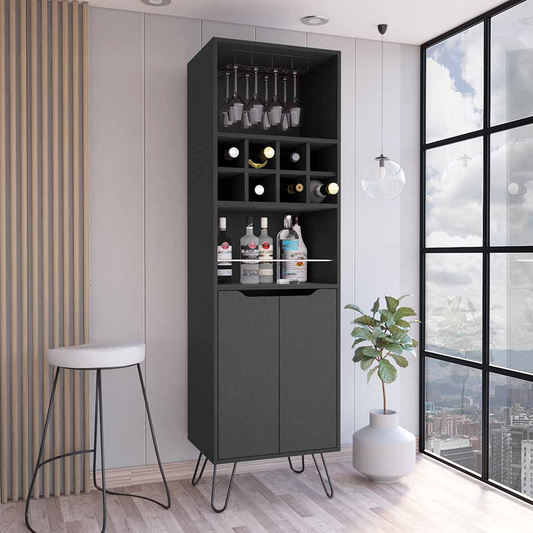 Zamna H Bar Double Door Cabinet, Eight Wine Cubbies