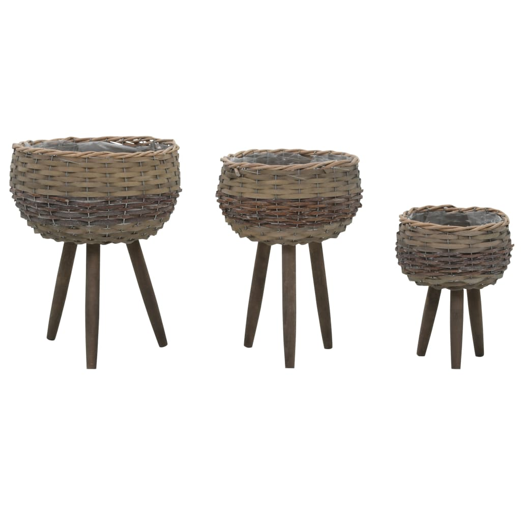 vidaXL Planter 3 pcs Wicker with PE Lining