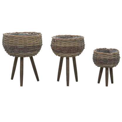 vidaXL Planter 3 pcs Wicker with PE Lining