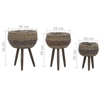 vidaXL Planter 3 pcs Wicker with PE Lining