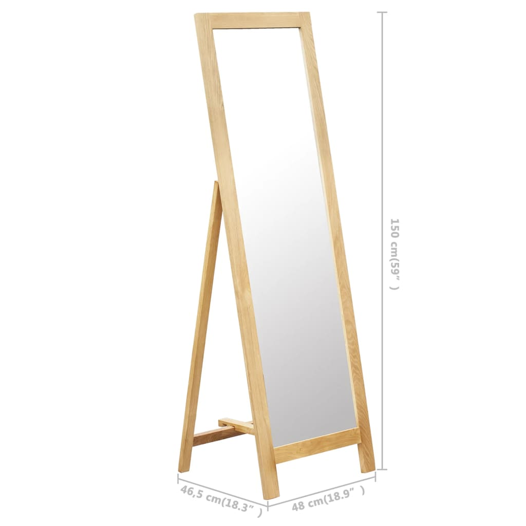 vidaXL Freestanding Mirror 18.8"x18.3"x59" Solid Oak Wood