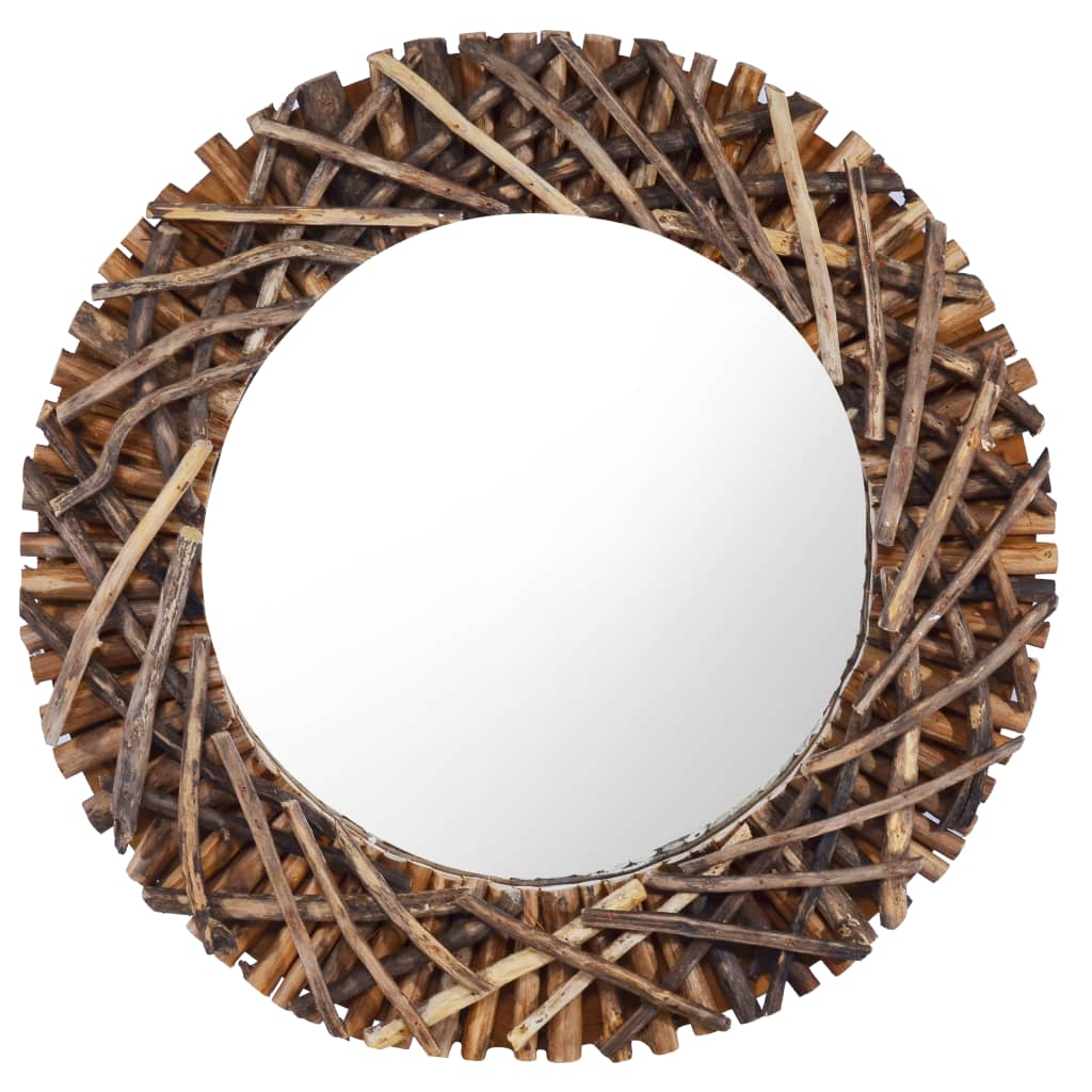 vidaXL Wall Mirror 23.6" Teak Round