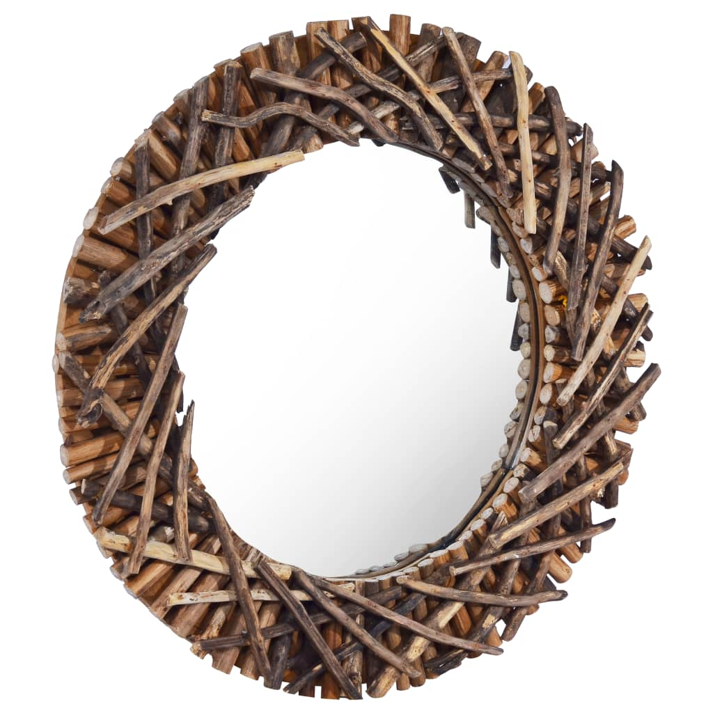 vidaXL Wall Mirror 23.6" Teak Round