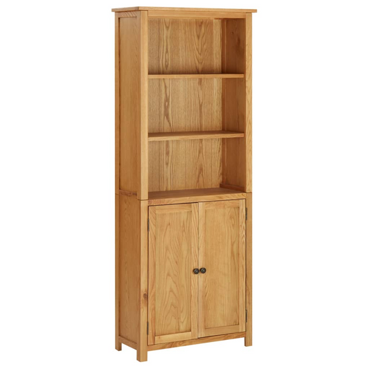 vidaXL Bookcase with 2 Doors 27.6"x11.8"x70.9" Solid Oak Wood