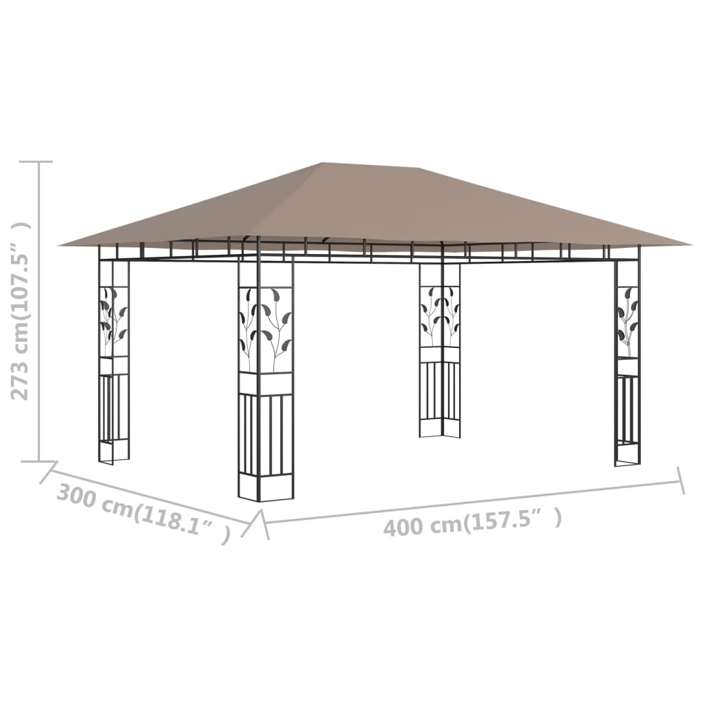 vidaXL Gazebo with Mosquito Net 13.1'x9.8'x9' Taupe 0.6 oz/ft²