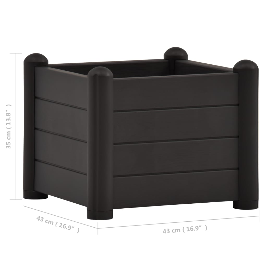 vidaXL Garden Raised Bed PP Anthracite 16.9"x16.9"x13.8"