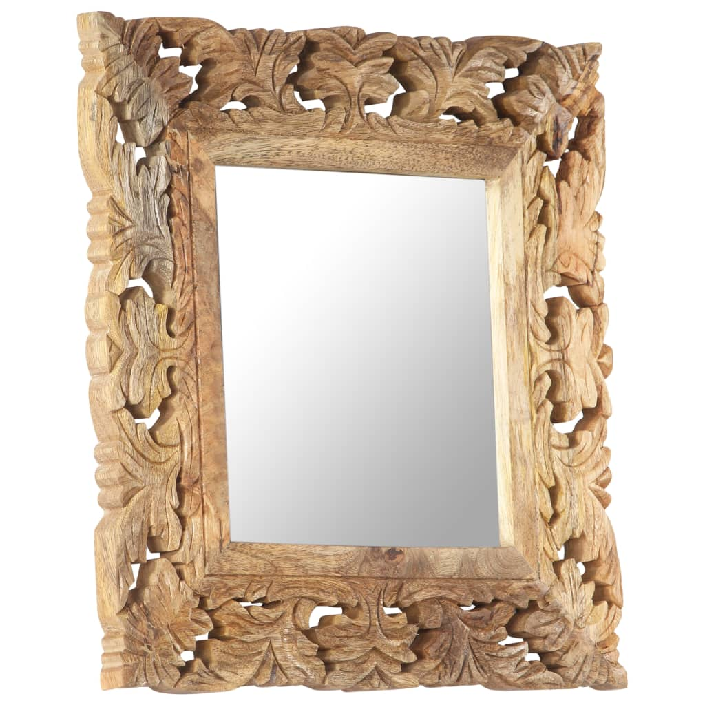 vidaXL Hand Carved Mirror Brown 19.7"x19.7" Solid Mango Wood