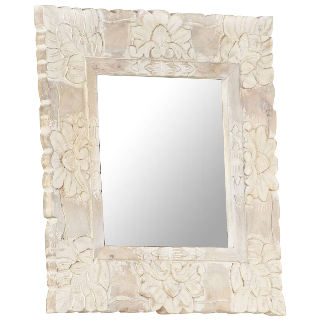 vidaXL Mirror White 19.7"x19.7" Solid Mango Wood