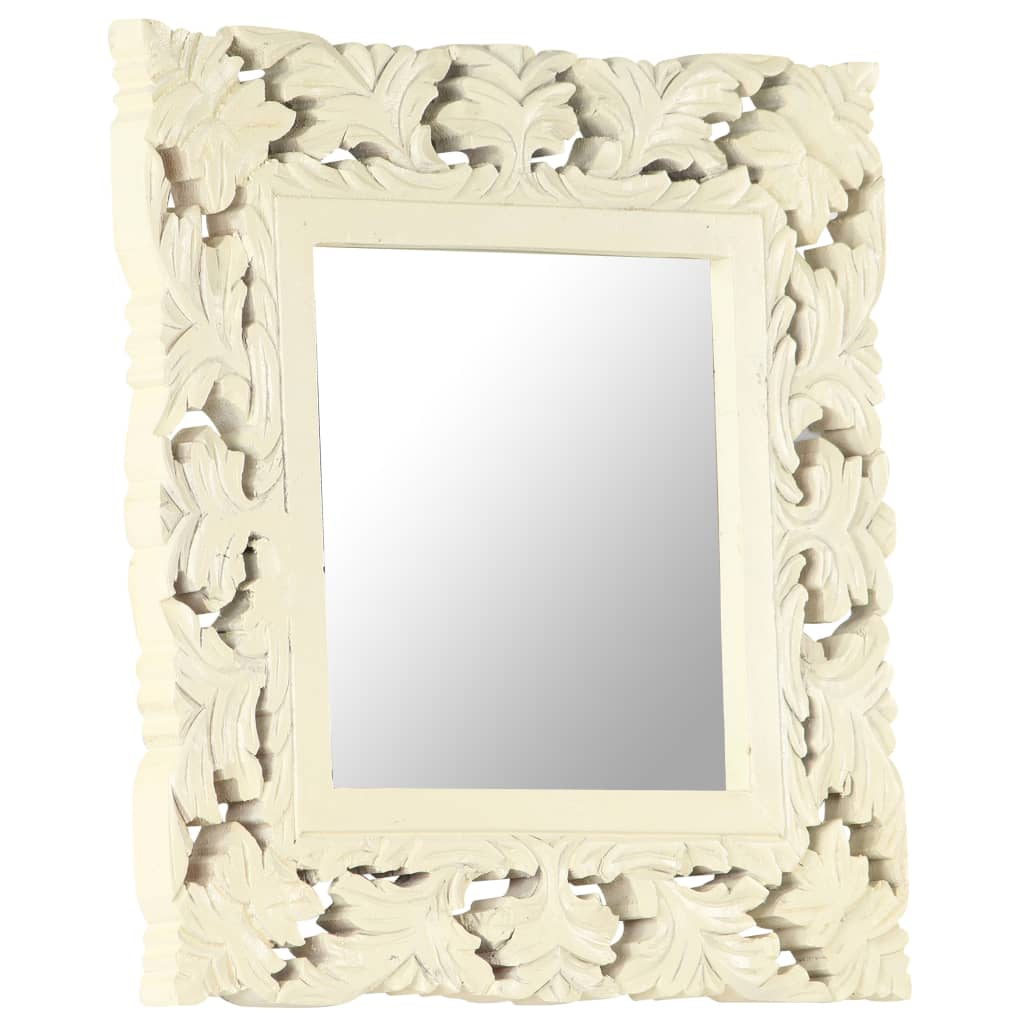 vidaXL Hand Carved Mirror White 19.7"x19.7" Solid Mango Wood