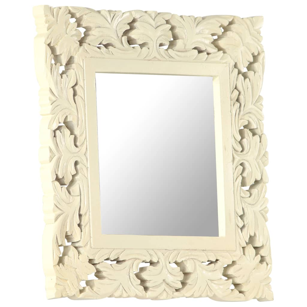 vidaXL Hand Carved Mirror White 19.7"x19.7" Solid Mango Wood