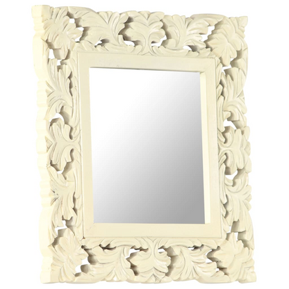 vidaXL Hand Carved Mirror White 19.7"x19.7" Solid Mango Wood