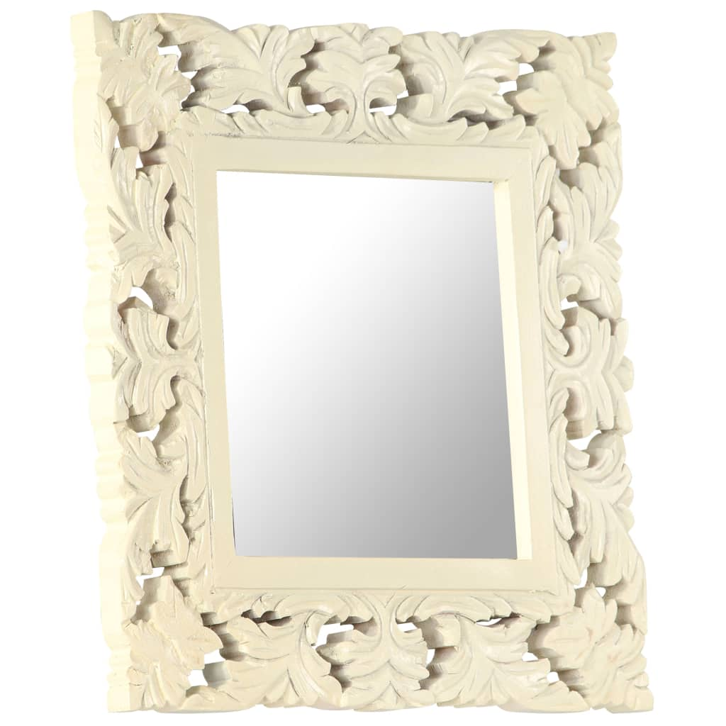 vidaXL Hand Carved Mirror White 19.7"x19.7" Solid Mango Wood