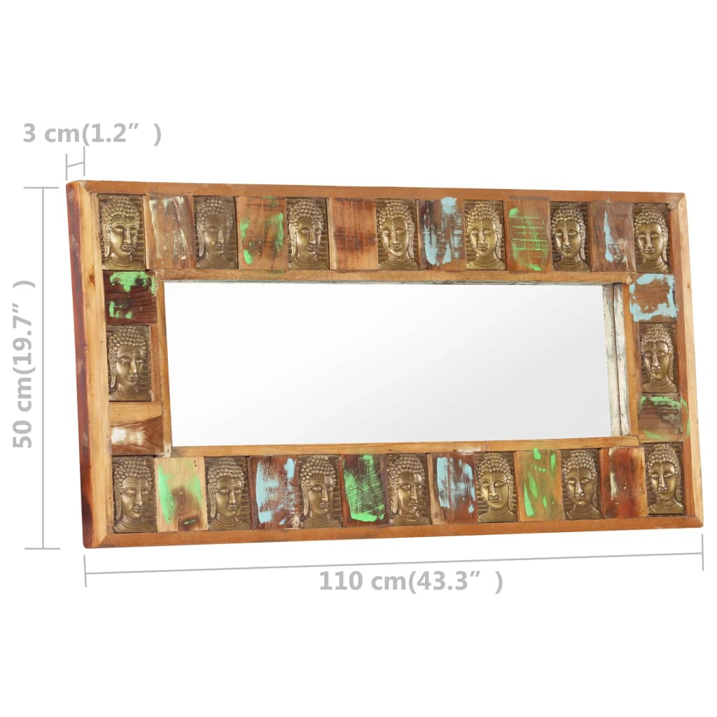 vidaXL Mirror with Buddha Cladding 43.3"x19.7" Solid Reclaimed Wood