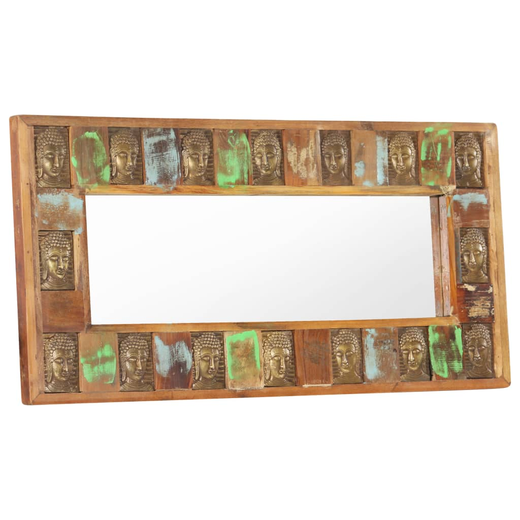 vidaXL Mirror with Buddha Cladding 43.3"x19.7" Solid Reclaimed Wood