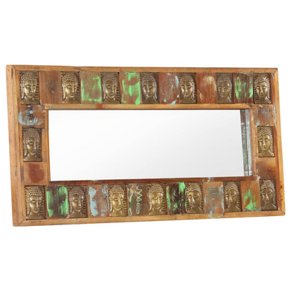 vidaXL Mirror with Buddha Cladding 43.3"x19.7" Solid Reclaimed Wood