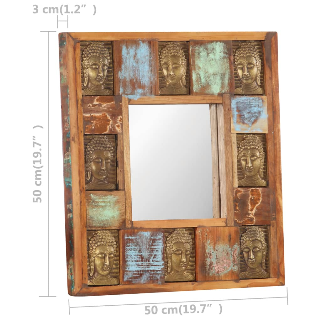 vidaXL Mirror with Buddha Cladding 19.7"x19.7" Solid Reclaimed Wood