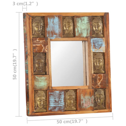 vidaXL Mirror with Buddha Cladding 19.7"x19.7" Solid Reclaimed Wood