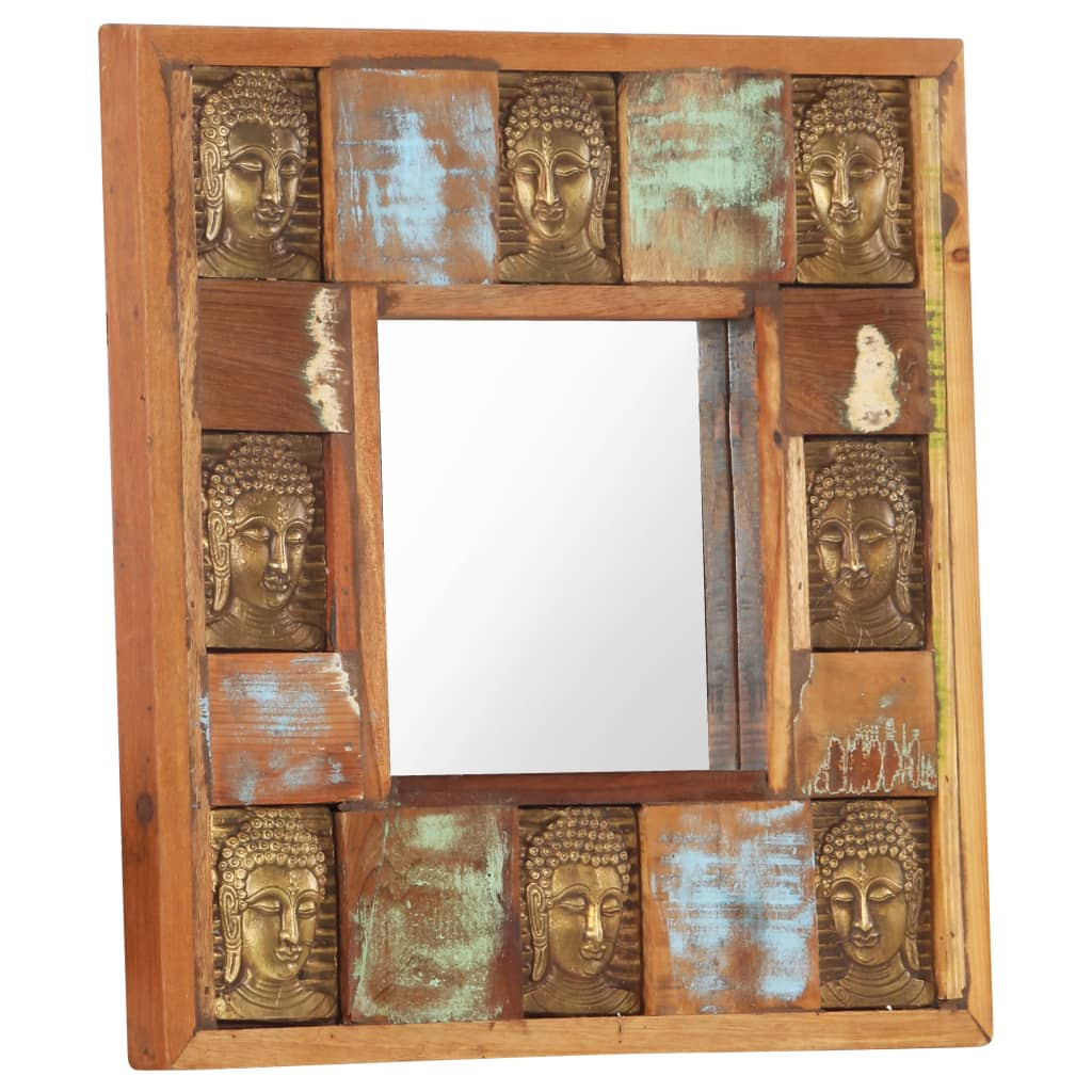 vidaXL Mirror with Buddha Cladding 19.7"x19.7" Solid Reclaimed Wood