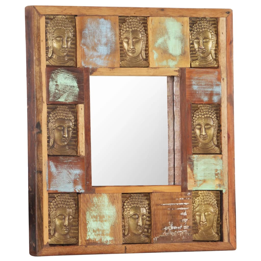 vidaXL Mirror with Buddha Cladding 19.7"x19.7" Solid Reclaimed Wood