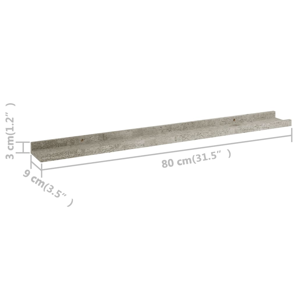 vidaXL Wall Shelves 2 pcs Concrete Gray 31.5"x3.5"x1.2"