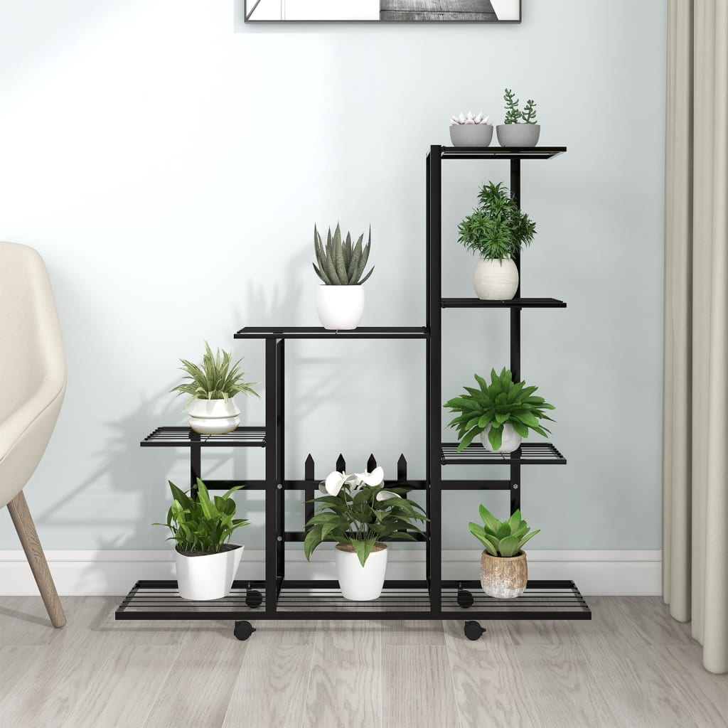 vidaXL Flower Stand with Wheel 37.2"x9.8"x36.4" Black Metal