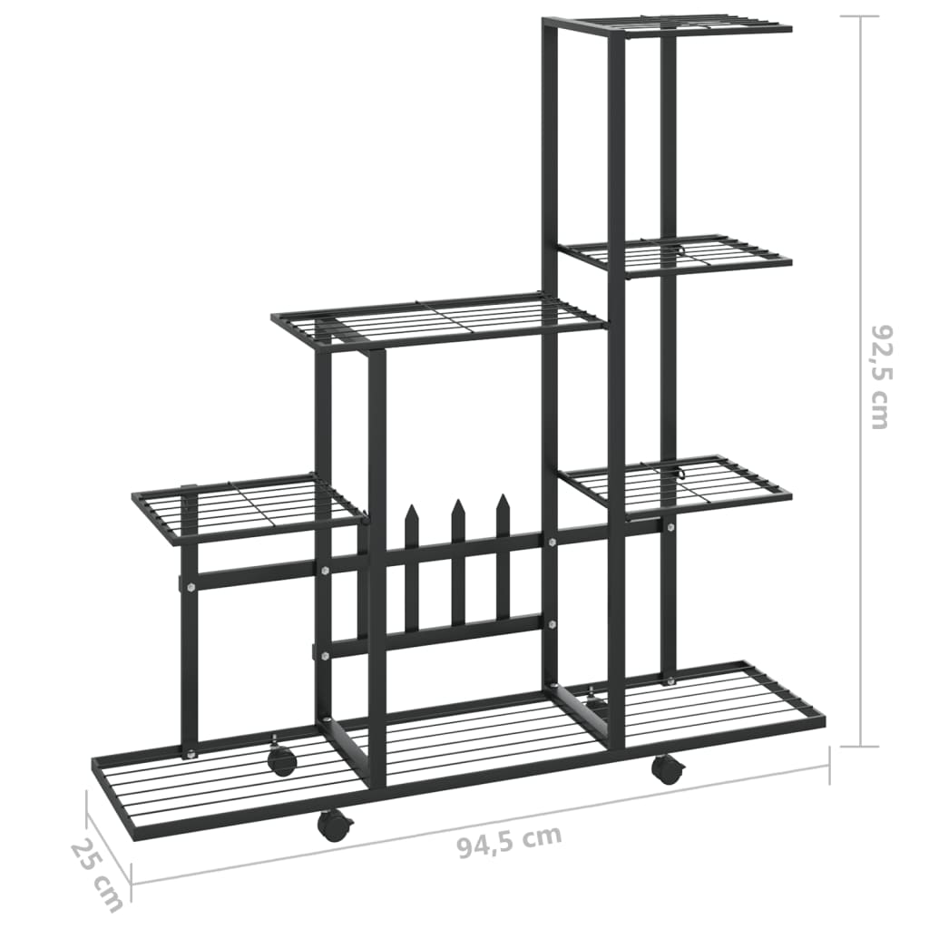 vidaXL Flower Stand with Wheel 37.2"x9.8"x36.4" Black Metal