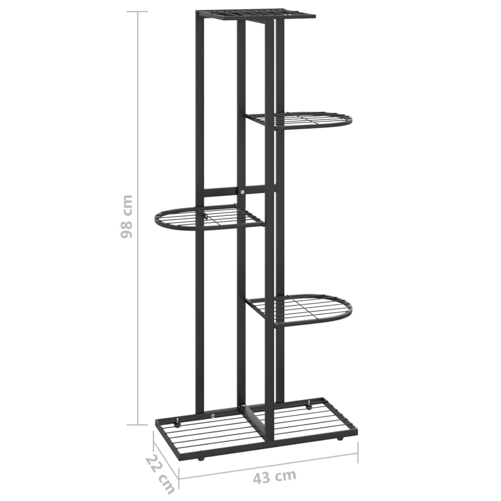 vidaXL 5-Floor Flower Stand 16.9"x8.7"x38.6" Black Metal