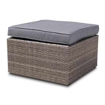 Pamela Modern and Contemporary Grey Polyester Upholstered and Brown Finished 4-Piece Woven Rattan Outdoor Patio Set