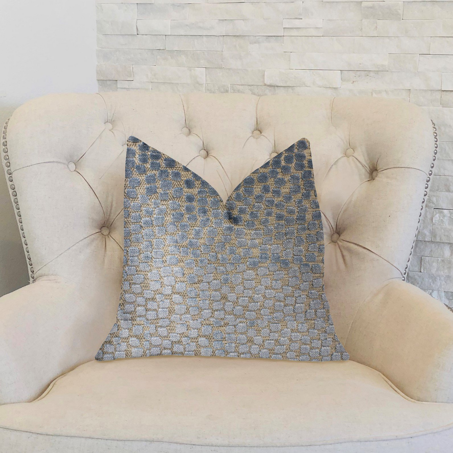 Dusky Gem Blue and Silver Luxury Throw Pillow