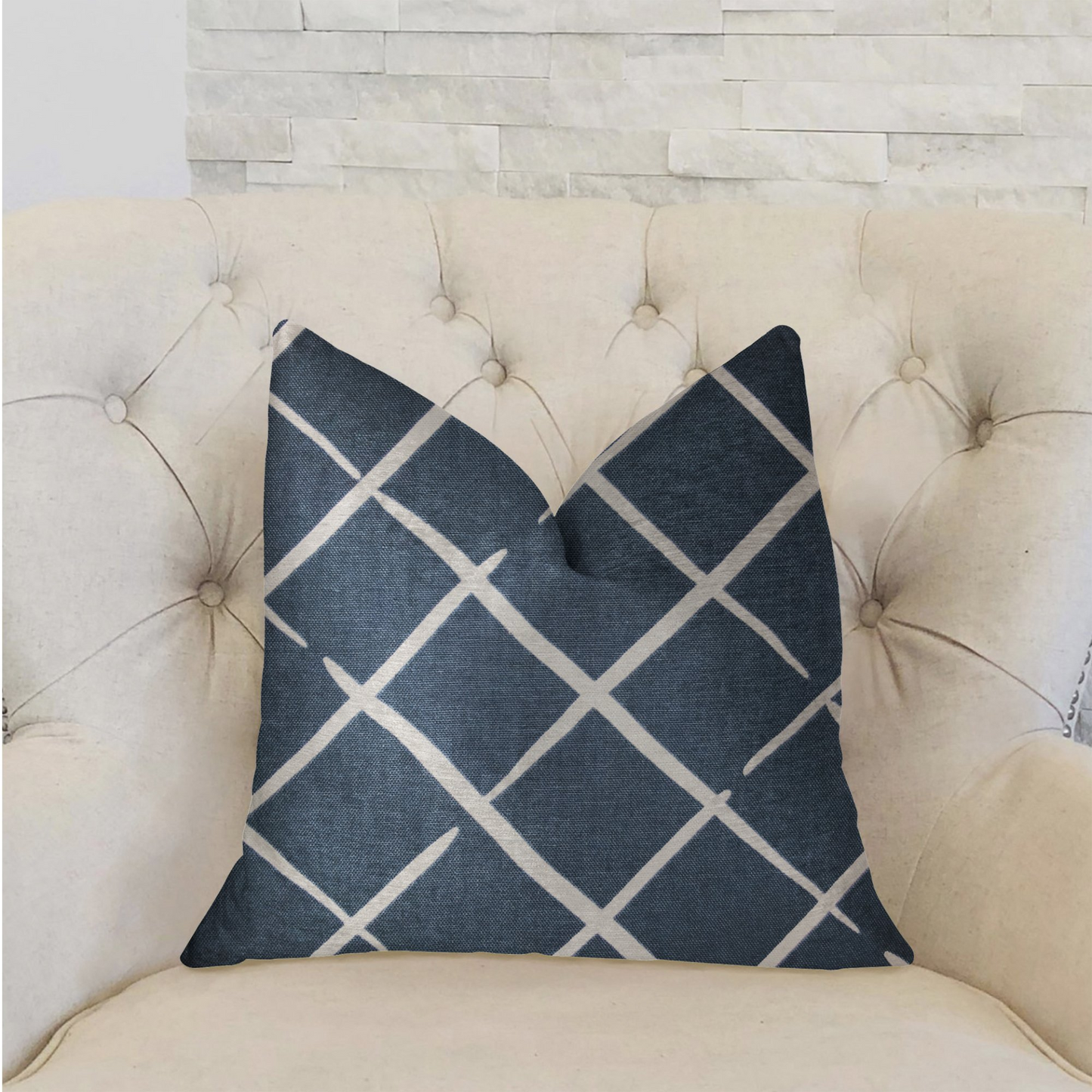 DaVinci Blue and White Luxury Throw Pillow