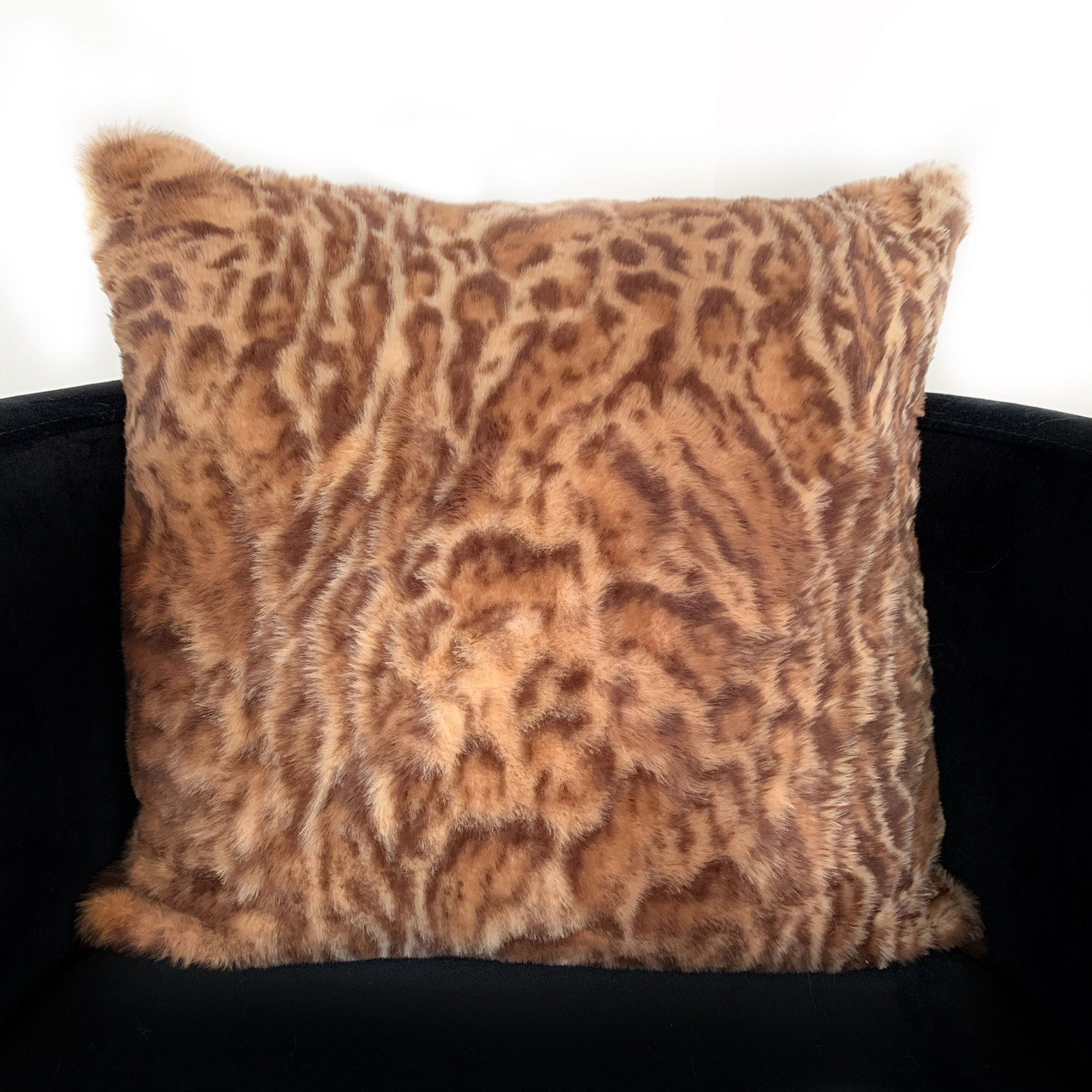 Plutus Brown, Beige Jungle Cat Animal Faux Fur Luxury Throw Pillow