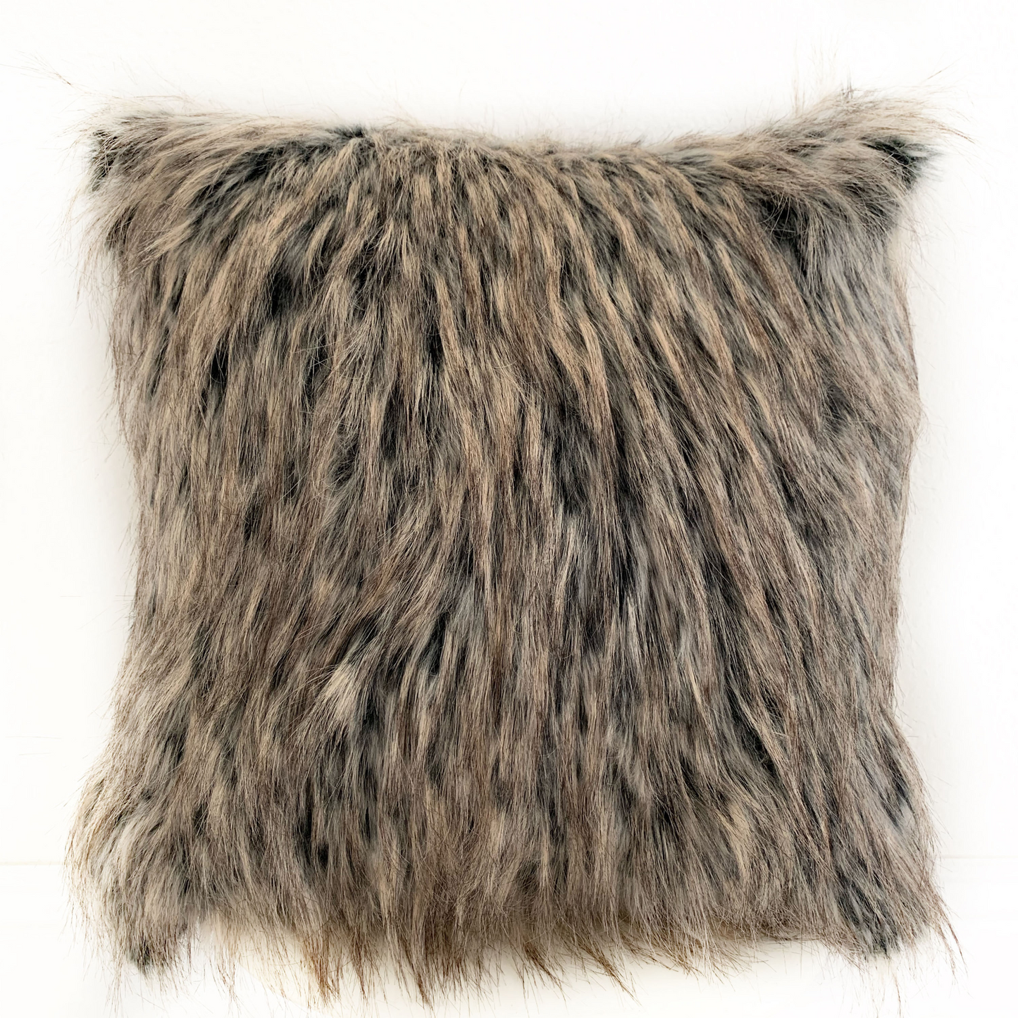 Plutus Gray Foxy Brown Gray Animal Faux Fur Luxury Throw Pillow