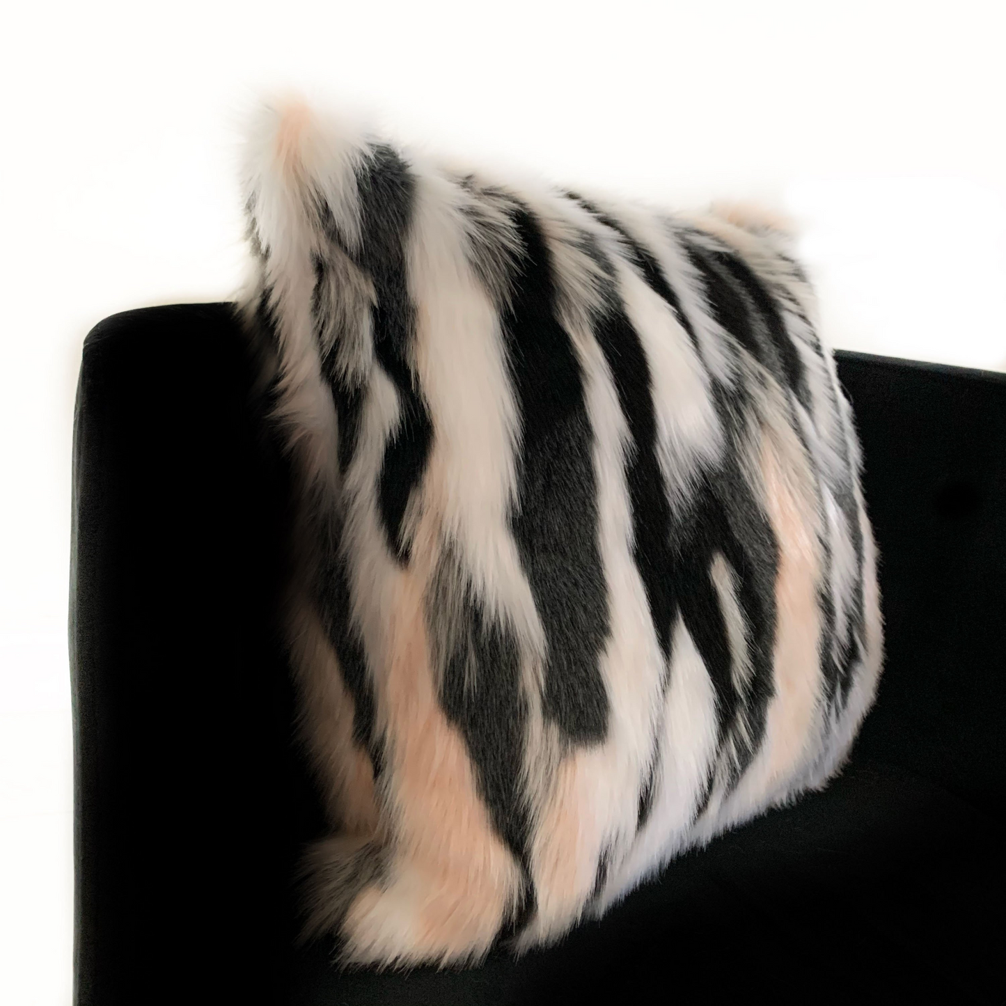 Plutus Black, White, Pink Fancy Animal Faux Fur Luxury Throw Pillow