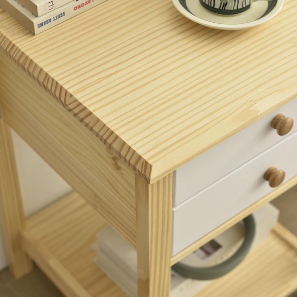 Better Home Products Solid Pine Wood 2 Drawer Nightstand in White & Natural