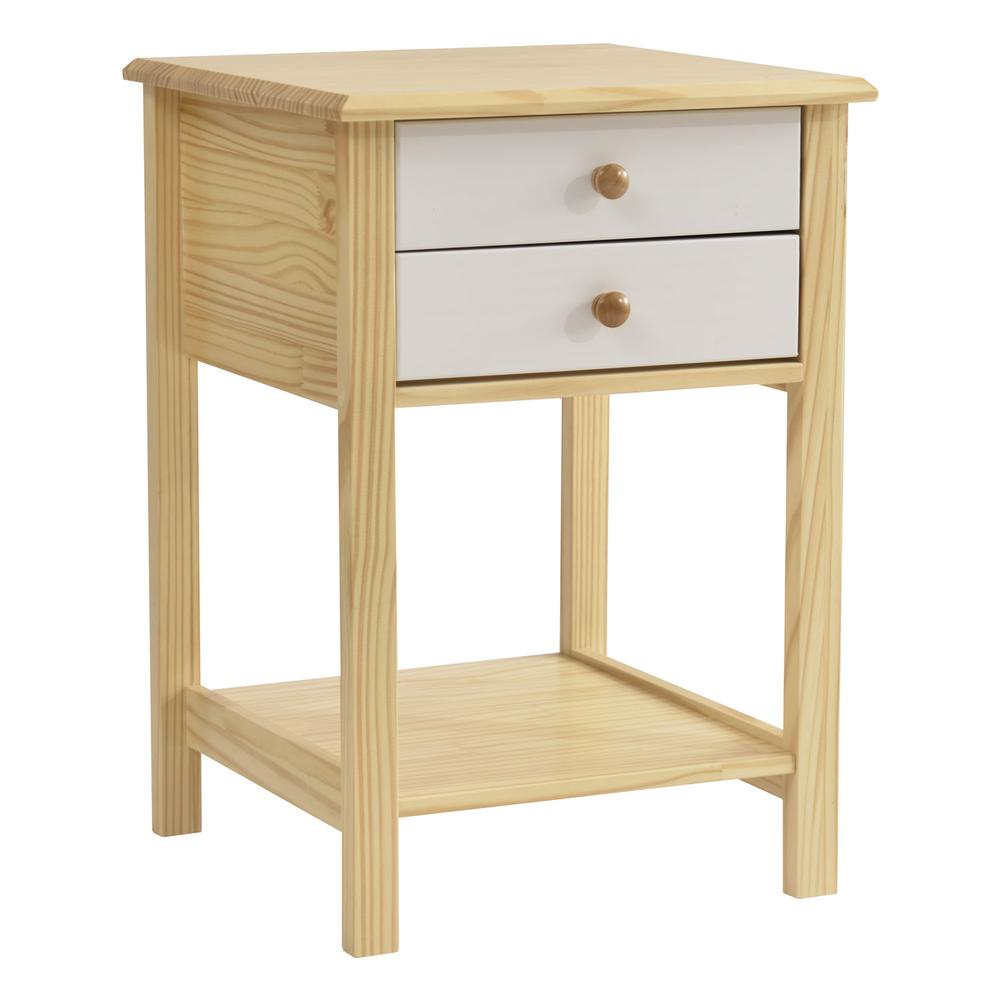 Better Home Products Solid Pine Wood 2 Drawer Nightstand in White & Natural