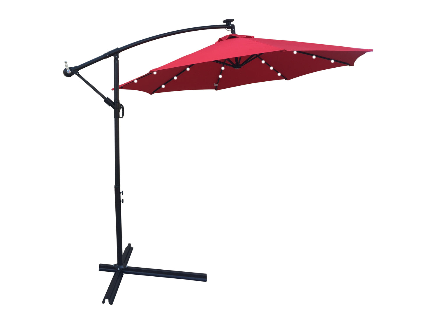 10 ft Outdoor Patio Umbrella Solar Powered LED Lighted 8 Ribs Umbrella with Crank and Cross Base for Garden  Outside Deck Swimming Pool