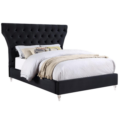 Bellagio Black Tufted Velvet King Platform Bed with Acrylic Legs