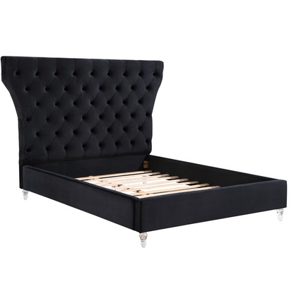 Bellagio Black Tufted Velvet King Platform Bed with Acrylic Legs