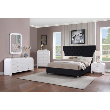 Bellagio Black Tufted Velvet King Platform Bed with Acrylic Legs