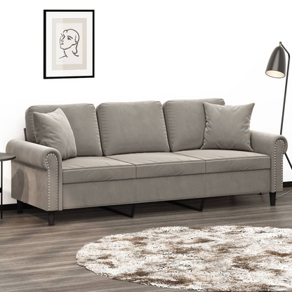 vidaXL 3-Seater Sofa with Pillows&Cushions Light Gray 70.9" Velvet