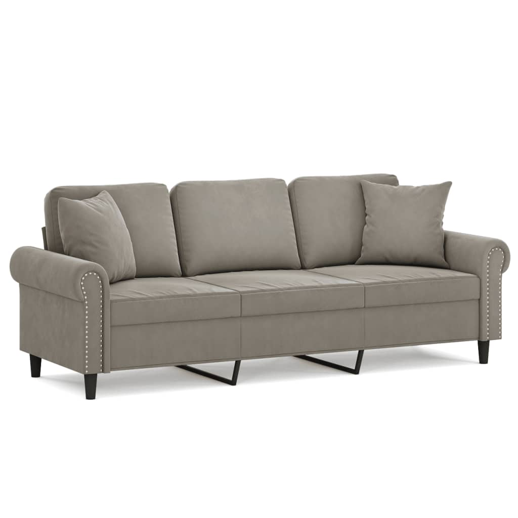 vidaXL 3-Seater Sofa with Pillows&Cushions Light Gray 70.9" Velvet