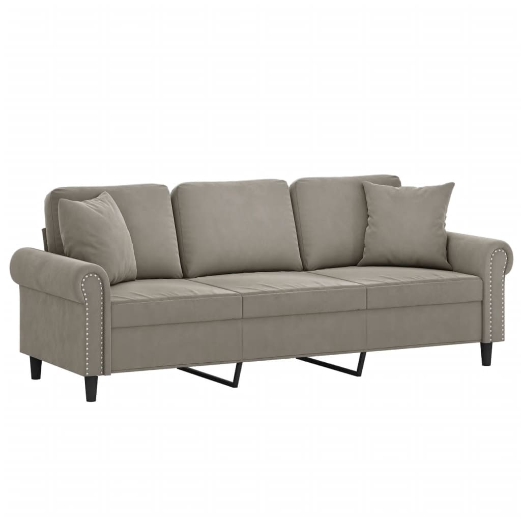 vidaXL 3-Seater Sofa with Pillows&Cushions Light Gray 70.9" Velvet