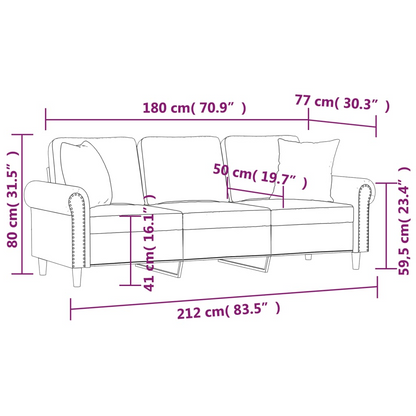 vidaXL 3-Seater Sofa with Pillows&Cushions Light Gray 70.9" Velvet