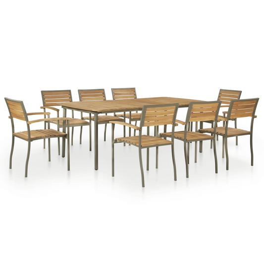 vidaXL 9 Piece Patio Dining Set Solid Acacia Wood and Steel