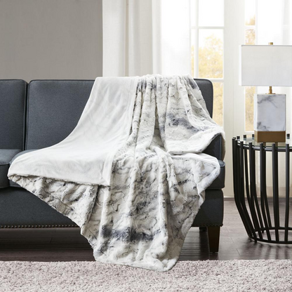 100% Polyester Marble Printed Knitted Long Fur Throw,MP50-4906