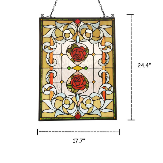 ZINNIA Floral Tiffany-glass Window Panel 24" Tall