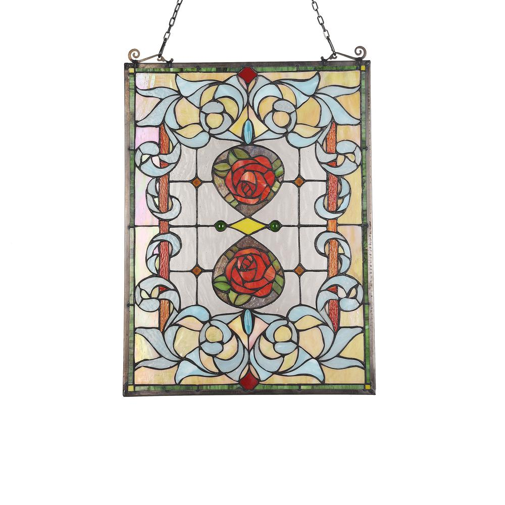 ZINNIA Floral Tiffany-glass Window Panel 24" Tall